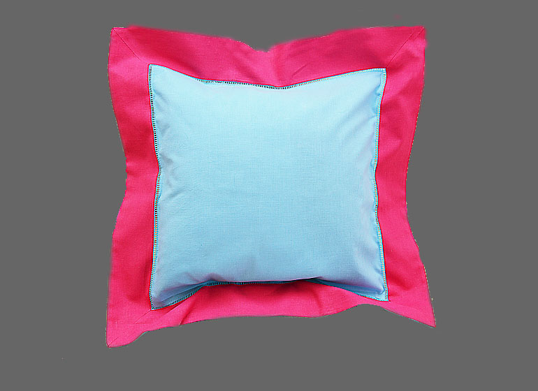Baby Hemstitch Pillow Sham. Aqua with Hot Pink border
